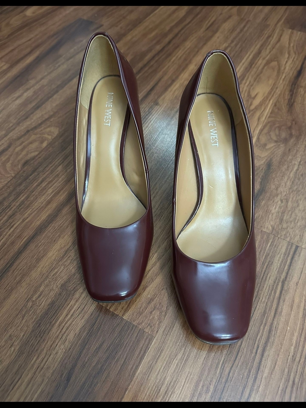Nine West Women's Dark Burgundy Leather Square-Toe Pumps